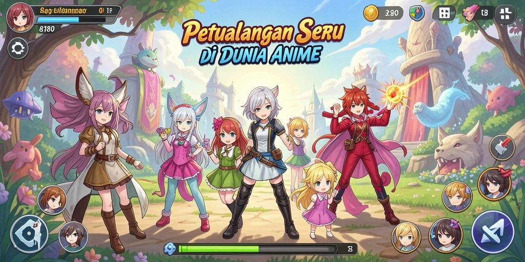 Screenshot gameplay <strong>8180</strong> yang menunjukkan aksi karakter anime.