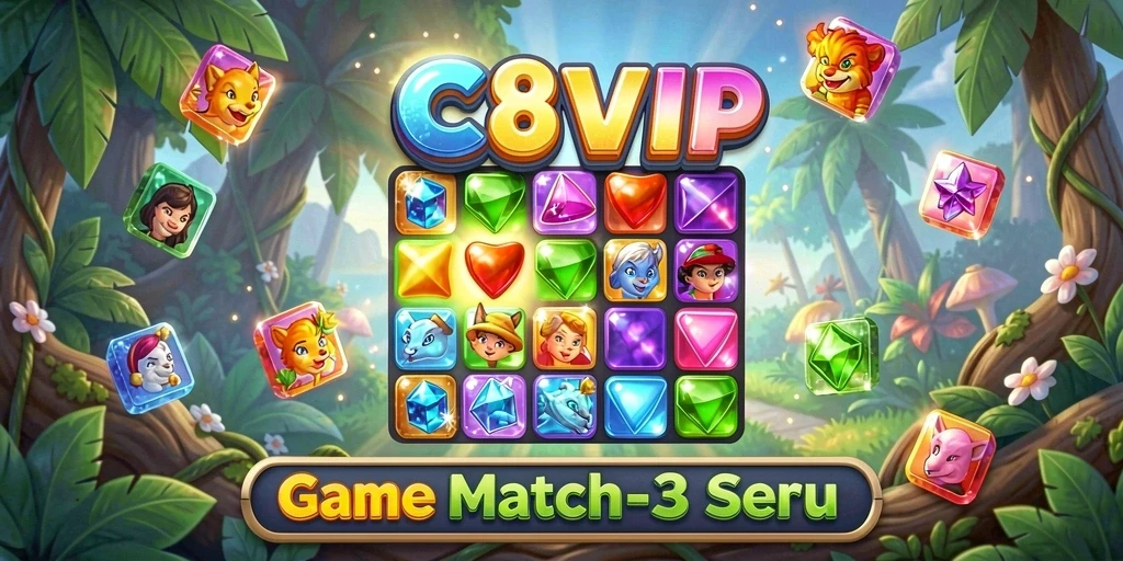 Tampilan gameplay C8VIP dengan berbagai level Match-3.