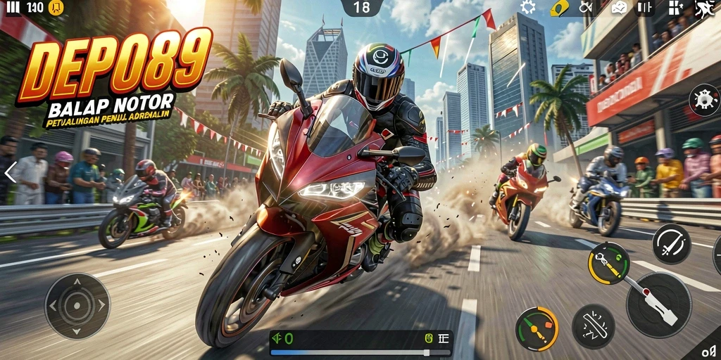 Tampilan aksi mendebarkan dari gameplay balap motor DEPO89.