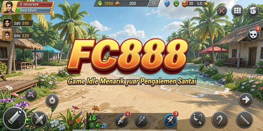 Screenshot FC888 menampilkan karakter yang tumbuh dan level yang berkembang dalam gameplay Idle.