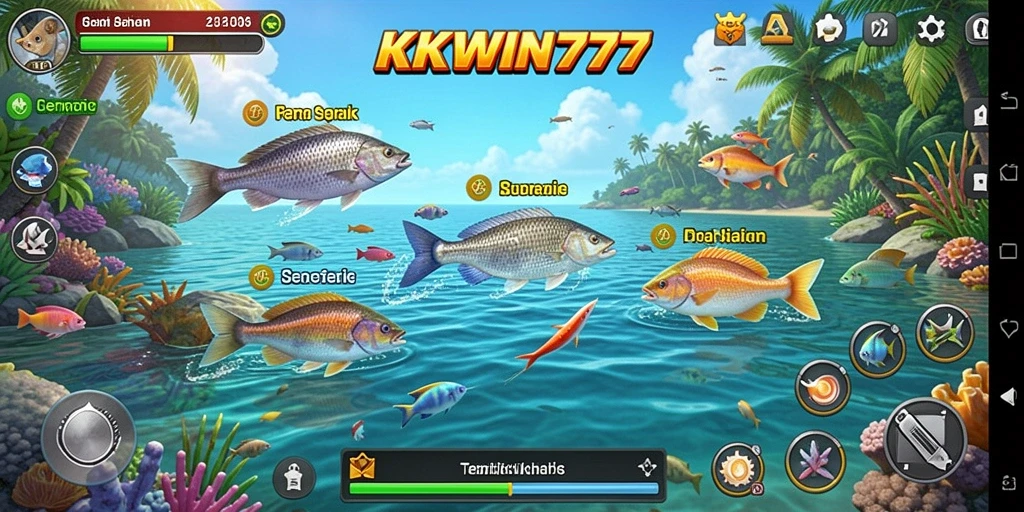 Screenshot gameplay KKWIN777 yang menampilkan aksi menembak ikan.