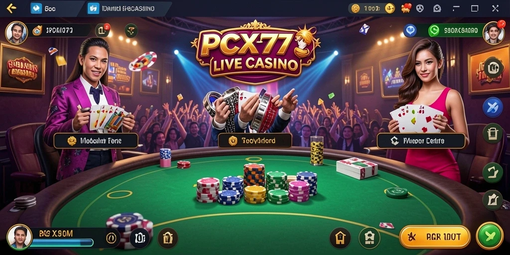 Screenshot menampilkan dealer langsung dan suasana kasino yang mendebarkan.